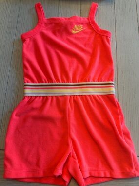 Nike Neon Pink Girls' Tank Romper with Striped Waistband